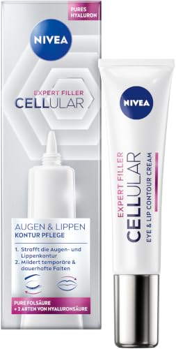 NIVEA Cellular Expert Filler Augen & Lippen Konturpflege straffende Anti-Falten Augencreme mit Hyaluron- & Folsäure Lippenpflege zur Straffung der Lippenkontur (15 ml)