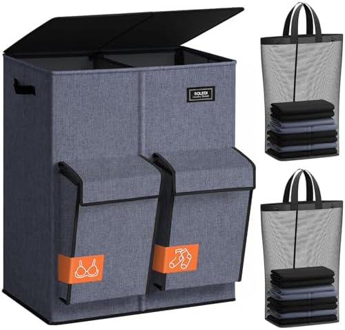 SOLEDI Double Laundry Hamper with Lid, 180L Large Laundr Basket 2...