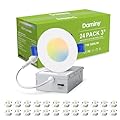 DAMINY 24 Pack 3 Inch LED Recessed Lighting with Junction Box,5CCT,Ultra-Thin Recessed Light,7W 500LM, Dimmable Canless Wafer Ceiling Light, High Brightness