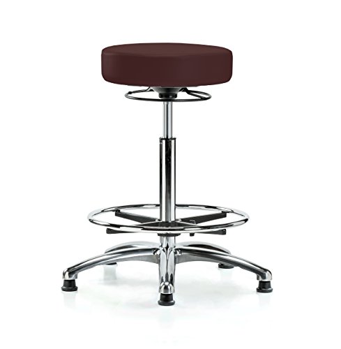 Image of Perch Chrome 360 Degree Height Adjustable Stationary Stool with Foot Ring | High Bench Height 24-34 inch | Burgundy Vinyl
