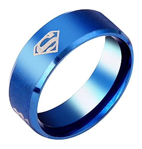 Superman Ring for Men Women - 8mm Wide Stainless Steel Jewelry Blue SIZE 12
