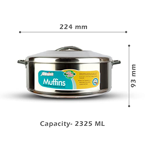 Image of MAGMA Muffins Elegant Stainless Steel Casserole for Roti /Chapati | Double Wall Insulated Hot Pot for hot Meal 2500,1Pc