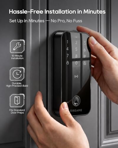 Image of Dreame Turbo Lite Smart Wi-Fi Door Lock, Fingerprint Keyless Entry Deadbolt for Front Door, Built-in Wi-Fi, Keypad Smart Lock, Works with Apple Home, Auto Lock, IP54 Waterproof, 12-Month Battery Life