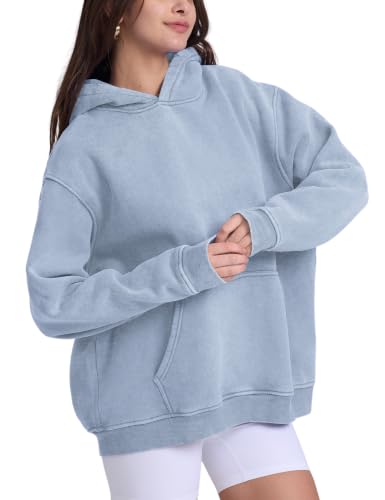 Image of FAIABLE Womens Oversized Vintage Acid Wash Cotton Fleece Hoodie for Women