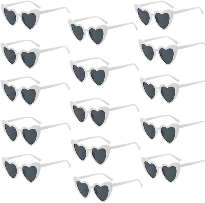 XINFAN 15 Pairs Heart Sunglasses Bridal Shower Shaped Party Decorations Accessories for Women,White..