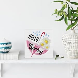 Spring decor spring decorations country hello spring daisy wood sign spring home decor indoor for desk shelf table 5 x 5 inches  urban country home decor