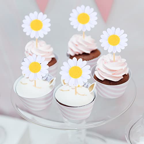 Pajean PAJEAN-TOPPERS-064 48 Pcs Daisy Cake Decorations White Daisy Flower Cupcake Toppers Chrysanthemum Daisy Cupcake Toppers Spring Daisy Cake Picks thumb #3