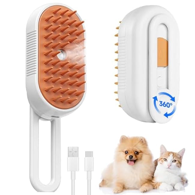 cat steam brush for shedding -4 in 1 Rechargeable Steam Brush for Cats and Dogs, Anti-static, Massage, Cleaning, Shedding & Combing All In One!grooming tool for cats and dogs£¨Beige£©-72iG6kXd