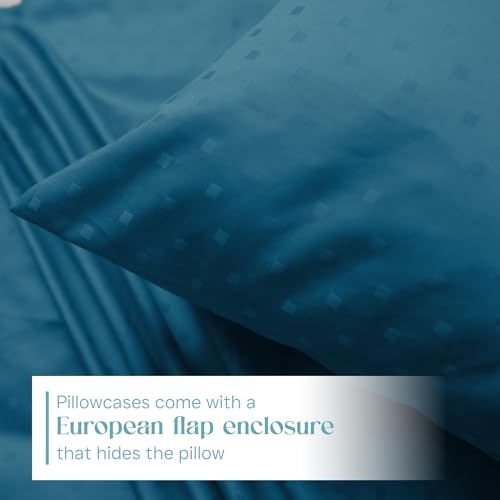 Image of Blue Dahlia 100% Cotton, Standard Size Pillow Covers (18 inch x 28 inch), Set of 2 Pillow Covers, Silky Smooth Feel, 300TC Dotted Premium Pillow Covers, Colour: Azure Blue Navy