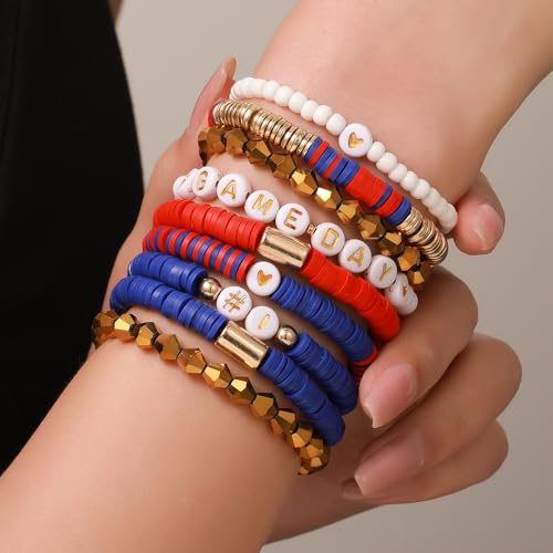 Game Day Bracelets for Women Football Party Favors Bracelets Heishi Clay Beaded Stretch Friendship Bracelets for Women Stackable Sports Football Mom Accessories Outfits Preppy Jewelry Gifts4