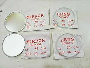 Rex Spherical Lens Mirror Focal Length 20cm Set of 4 Dia 50mm Ray Optics Activity Set for Physics Experiment/Practicals