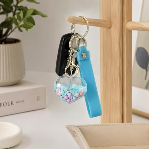 Image of Wanna Party Heart Shaped Beads Keychain with Blue Wrist Strap, Cute Bag Charm Key Ring for Girls, Backpack Accessories, Birthday Return Gifts, Party Favors, School Bag Decoration - 1PC