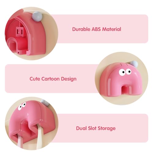 Image of HASTHIP Wall-Mounted Tooth Brush Holder Bathroom, with 2 Storage Slots, Cartoon Pink Wall Adhesive Toothbrush Storage Rack with Flip Up Lid, Bathroom Toothbrush Organizer for Kids, Adults