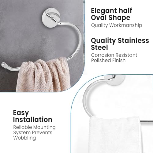 Image of Zureni Stainless Steel Towel Ring for Wash Basin Napkin Holder and Hand Towels Hanger Bathroom Accessories Home & Kitchen (Pack of 1, Half Oval Shape)