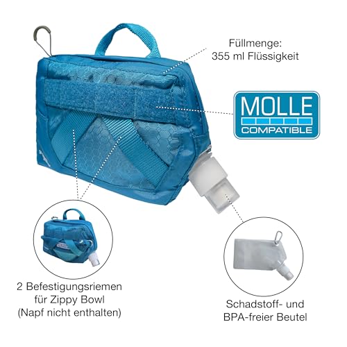 Kurgo RSG, Wasserflasche für Hunde, abnehmbare Tasche, kompatibel mit MOLLE, Befestigung für Diensthundegeschirr, Blau