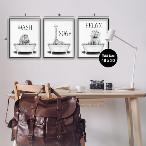 Image of Jungle Animals Bathroom Signage, 16 x 20 Inch Framed Giclee Print Set | Stupell Industries . By Rachel Nieman . Ready to hang . Great for bath and laundry . Made in USA