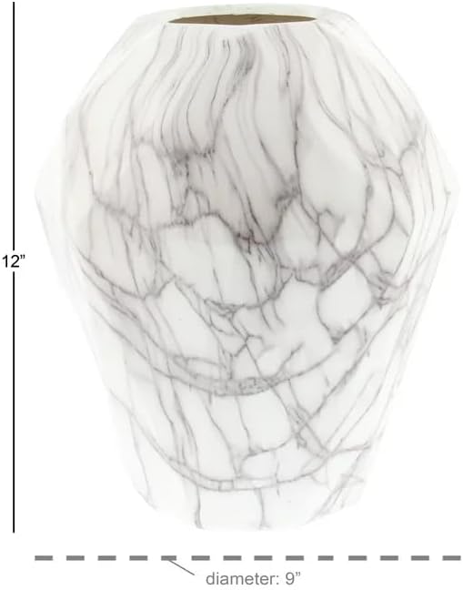 Marble-Like Ceramic Vase. (White Faux Marble Abstract Bud 10"" x 10"" x 12""), ZQ-58