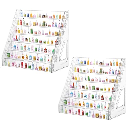 2 Pack 7 Layers Mini Brand Organizer Acrylic Display Rack for Mini Brands Collector Toys of Mini Brand Display Large Capacity Desktop for Small Miniature Collectibles Mini Brand Not Included