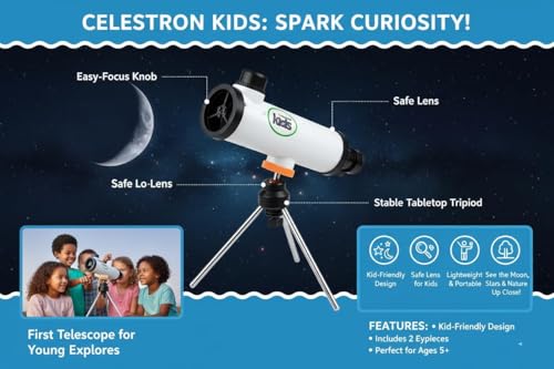 Image of Celestron Kids 50mm Newtonian Telescope - Beginner Astronomical Telescope for Children - Easy to Use, Lightweight & Educational Pack of 1