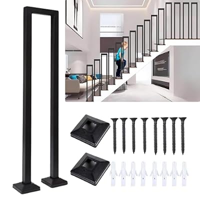 Stair Railing Indoor, U Shaped Stair Handrail, Stair Railing Outdoor, Stair Handrail, Handrails for Outdoor Steps, Porch Railing, Stair Handrails, for Stairs Porch Garden (Black, 90 CM)
