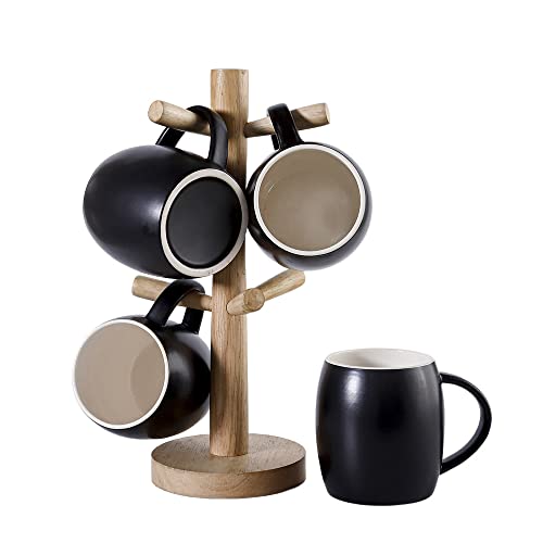 Kaffeetassen-Set 4 mit Halterung, mit Becherbaum, 400 ml groß, Keramikbecher für Kaffee, Tee und Kakao, große Tassen, Kaffeetassen-Set für Frauen, Männer, Mama, spülmaschinenfest, mikrowellengeeignet Cover