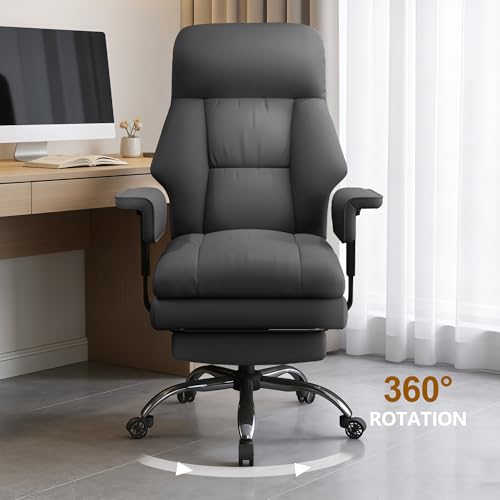 Image of Executive Office Chair with Wheels PU Leather Ergonomic Desk Chairs with Foot Rest High Back Computer Gaming Chairs for Home Office