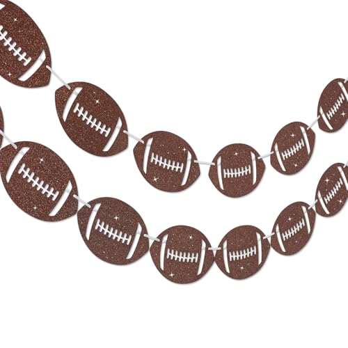 2 Pack Pre-strung Football Banners Glitter Football Party Decorations for Bowl Game Day Sports Theme Birthday Party Brown Touchdown Game Time Garlands Sparkling Bowl Day Banners