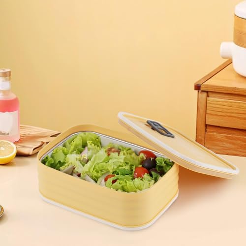Image of CELLO Fresh Pack Large Stainless Steel Insulated Lunch Box for Office & Daily Use, Mango Yellow | Food Grade, Microwave Safe Airtight Hot Case Tiffin Meal Snacks Lunch Box for Kids, Travel & Picnic