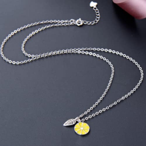 Collier en argent S925 sterling avec pendentif citron délicat en maille ras du cou pour femme