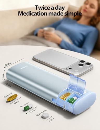 Image of Vaydeer Metal 7 Day Pill Organizer 2 Times a Day - AM PM Weekly Travel Pill Case with Moisture-Proof Desiccant, Airtight Large Capacity Pill Box for Vitamins, Medications & Supplements (Blue)