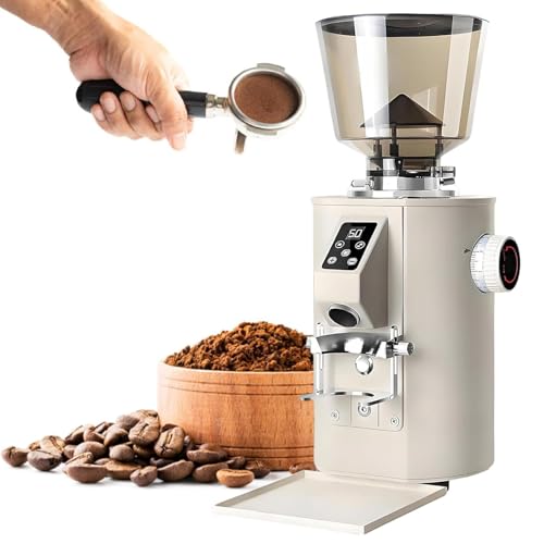 DDZJTPP Molinillo Café Profesional Eléctrico Fresa Plana 64 Mm,Capacidad 1 LB,Dosificación Dual 9 Configuraciones Precisas Panel Control LED Selección Taza Simple/Doble para Espresso White
