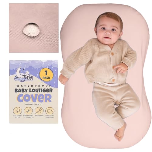 Image of 100% Waterproof Baby Lounger Cover - 2-Ply Organic Cotton Slipcovers Keep Your Lounger Clean & Your Baby Comfy - Machine Washable - (Lounger Not Included) - Peach