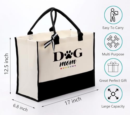 EDCTO Canvas Tote Bag, Cotton Canvas Tote Bag, Dog Mom Bag, Dog Mom Tote Bag for Women, Unique Gifts for Dog Mom, Pet Dog Lovers, Veterinarian, Animal Rescue, Canvas Beach Tote, Short Trip Bag2