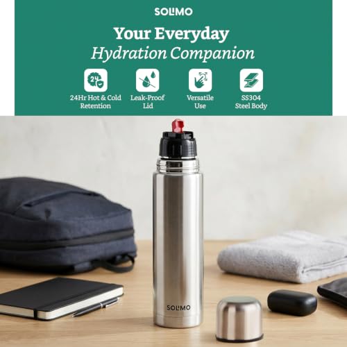 Image of Amazon Brand - Solimo Premium 1L Thermosteel Water Bottle | 24 Hr Hot & Cold Retention | Leak-Proof & Safe | ISI Certified | Flip Lid | Eco-Friendly | Everyday Use & Travel | Carry Bag