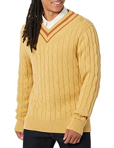 Amazon Essentials Men's Cable Knit V-Neck Sweater
