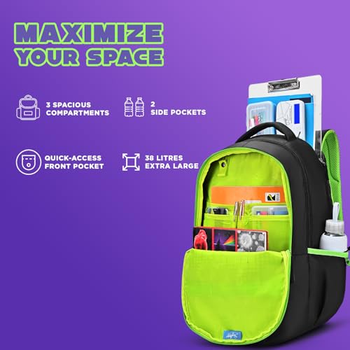 Image of Skybags Klan Plus V2 02 Play 38 Liters Premium Polyester Fabric School Backpack for Kids with Multiple Compartments and Rain Cover - Boys & Girls