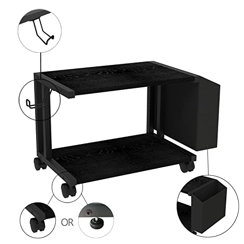 Vedecasa 2 Tier Black Printer Stand With Storage Bag For Home Office Desktop Printer Table Underdesk Organizer Mobile Printer Shelf With Caster Wheel (Black) #TOP6
