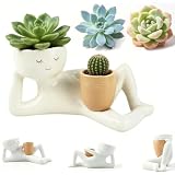 Lazy Guy Planter Pot,Resinlazy Little Character Flowerpot,Lazy Guy Planter with Drainage Hole,Lying Down Figure Planters Human Shaped Flower Pot,for Succulents Cactus Home Garden Decor，Yellow