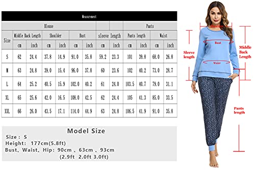 Litherday Women's Pyjamas Set Soft Long Sleeve Cotton Sleepwear Ladies Pjs Loungewear Sets Tops and Plaid Pants Nightwear with Pockets（Star-Dark Grey，M） - Image 6