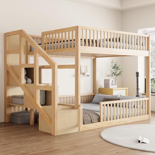 Quarte Full Over Full Low Bunk Bed with Storage Ladder Natural/L2