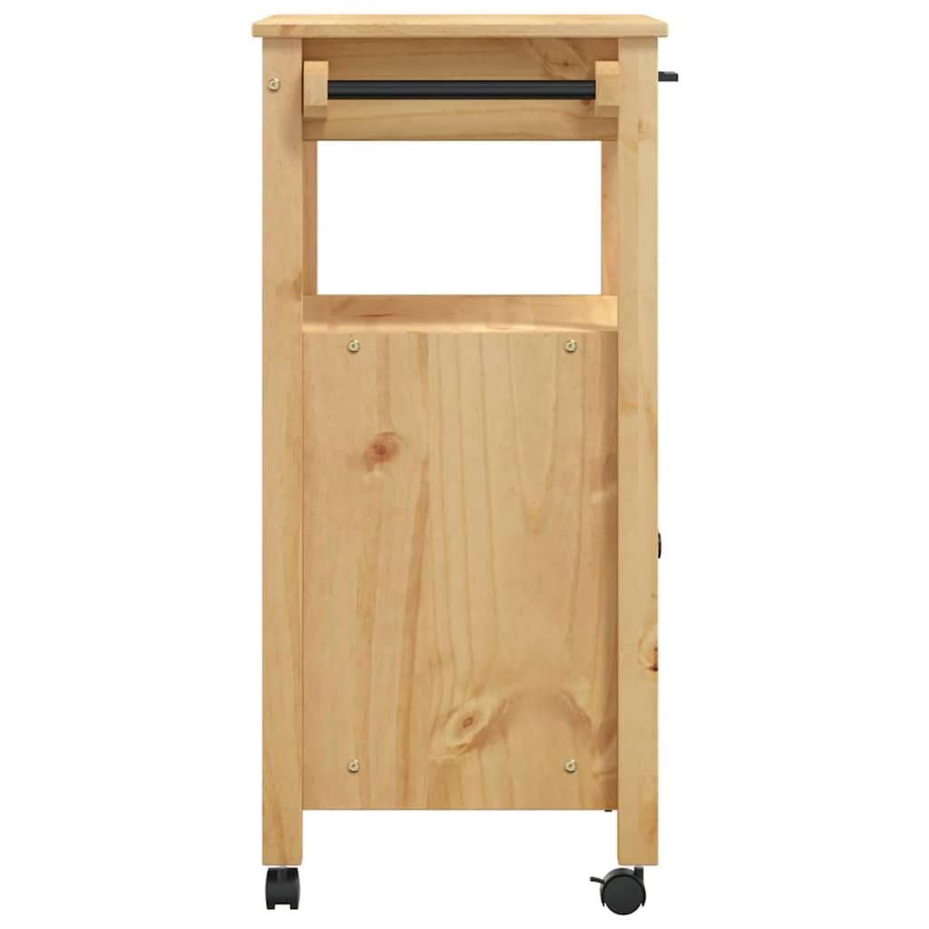 Monza - Carrello da cucina in legno di pino massiccio, 60 x 40 x 88,5 cm, con cassetto, ripiano, portasciugamani e spazio portaoggetti, versatile carrello da portata e carrello con rotelle per