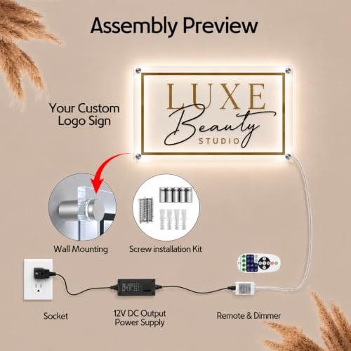 Image of LCSIGN Backlit Custom Logo Led Sign, Office Beauty Salon Wall Decor | Custom Logo, 3D halo-lit Design, Metal & Acrylic, Business Signage, Wall Mounted