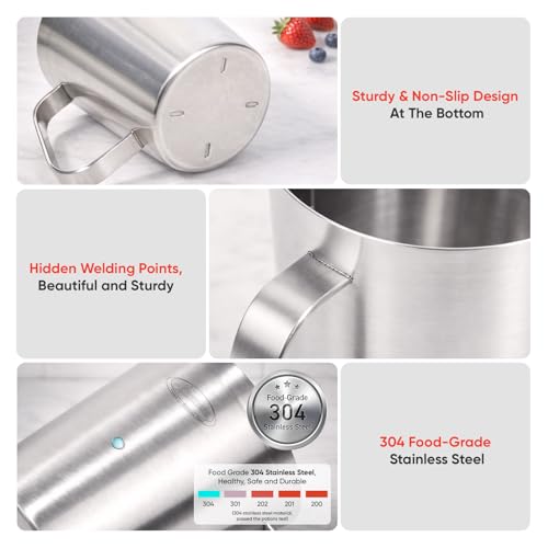 Image of Newness Stainless Steel Measuring Cup, Metal Measuring Cup with Handle (Upgraded, 3 Marking Including Cup /ML /Ounce Scale), 16 Ounces (0.5 Liter, 2 Cup)