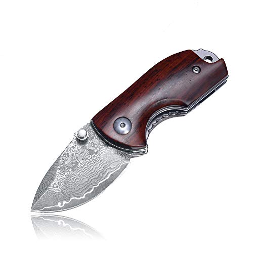 KUBEY Mini Folding Knife, Compact EDC and Gentleman's Pocket Knife with Wooden Handle