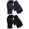 2 Pares de Guantes de Medio Dedo Guantes Cálidos Unisex sin Dedos de Invierno para Hombres Mujeres (Negro, Azul oscuro)
