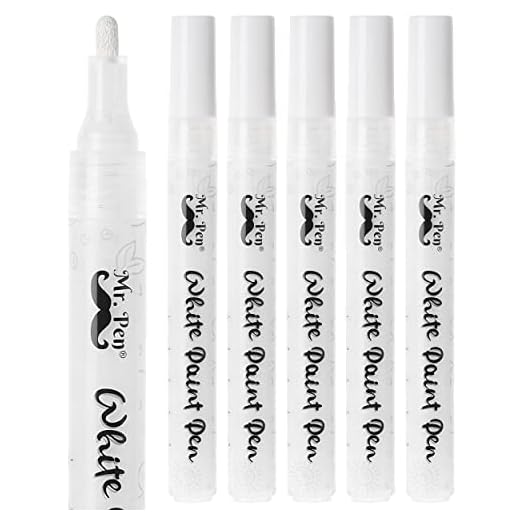 Mr. Pen- White Paint Pen, 6 Pack, Water-Based, Acrylic Paint Marker, White Paint Marker, White Pens for Art, White Markers for Black Paper, White Paint Pen Medium Tip, White Fabric Pen