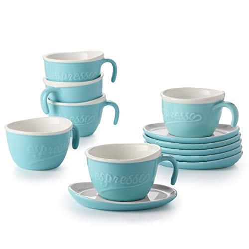 Super Cheap 🛒 DOWAN Porcelain Espresso Cups with Saucers, 3.5 Oz Cute Coffee Cups and Saucer Set of 6, Stackable Embossed Demitasse Cups, Microwave & Dishwasher Safe, Blue Black Friday - 40% OFF DOWAN Porcelain Espresso Cups with Saucers, 3.5 Oz Cute Coffee Cups and Saucer Set of 6, Stackable Embossed Demitasse Cups, Microwave & Dishwasher Safe, Blue