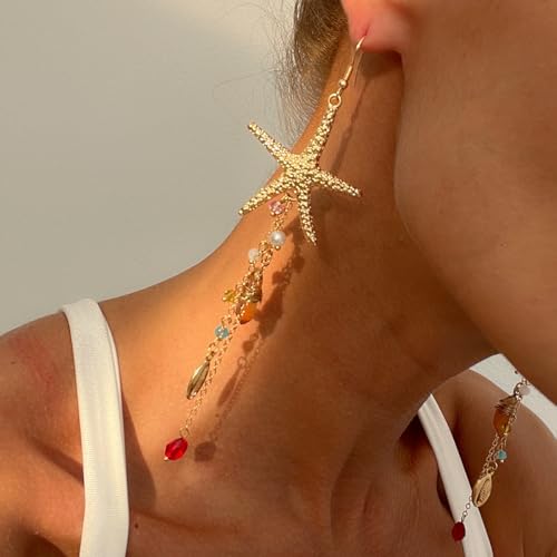 Starfish Tassel Dangle Earrings for Women Jellyfish Earrings Beach Long Dangle Drop Earring Summer Charm Earrings Ocean-Themed Dangling Earring Boho Beach Jewelry3