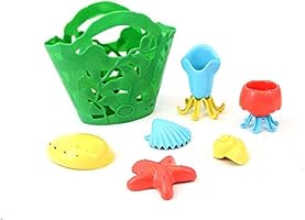 Green Toys Tide Pool Bath Set - 7 Piece Pretend Play, Motor Skills, Kids Bath Toy Floating Pouring Shells with Storage...