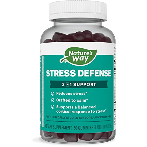 Nature’s Way Stress Defense Stress Supplement*, with Ashwagandha, Vitamin B6, Supports Balanced Cortisol Response*, Raspberry Flavored, 90 Gummies